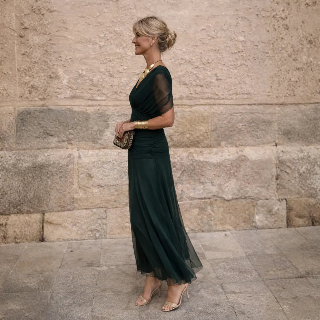 Vestido de Invitada de Boda Largo Elegante Sofisticado con Hombros Descubiertos
