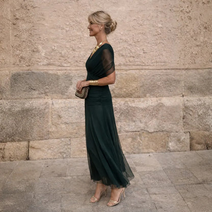 Vestido de Invitada de Boda Largo Elegante Sofisticado con Hombros Descubiertos