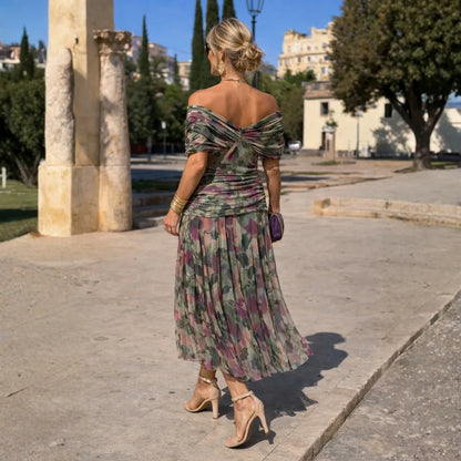 Vestido de Invitada de Boda Largo Elegante Sofisticado con Hombros Descubiertos