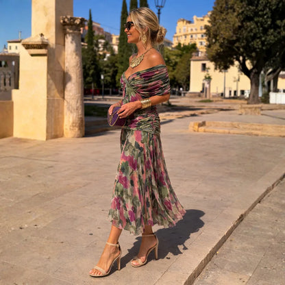 Vestido de Invitada de Boda Largo Elegante Sofisticado con Hombros Descubiertos
