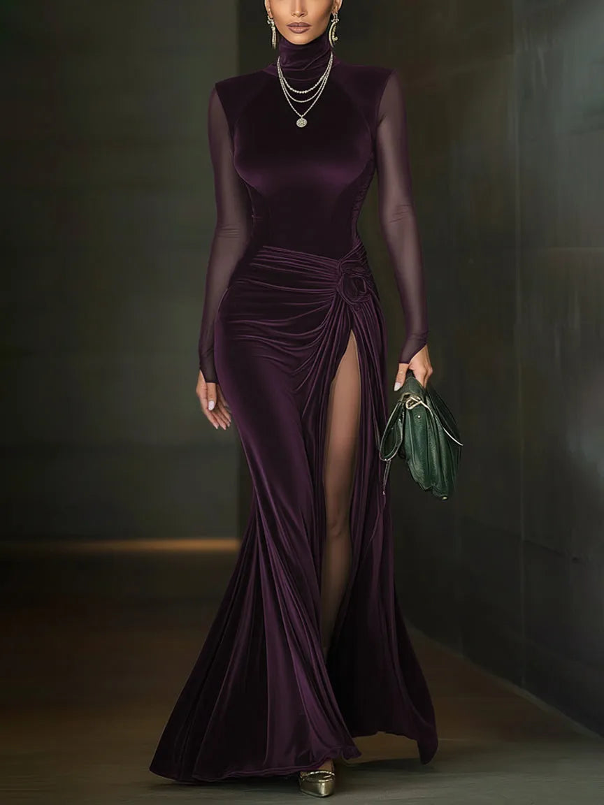 Vestido de Invitada de Boda Largo Elegante Sofisticado con Mangas Largas