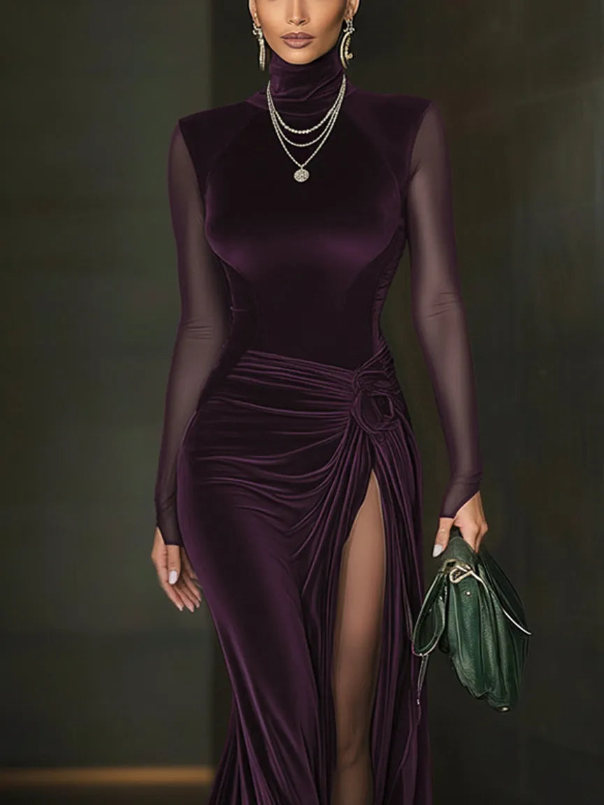 Vestido de Invitada de Boda Largo Elegante Sofisticado con Mangas Largas