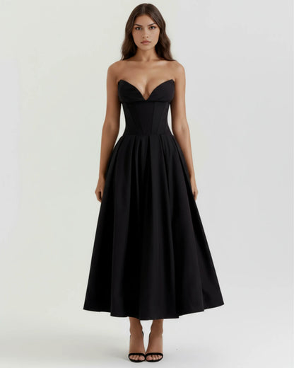 Vestido de Invitada de Boda Largo Elegante Sofisticado con Palabra de Honor