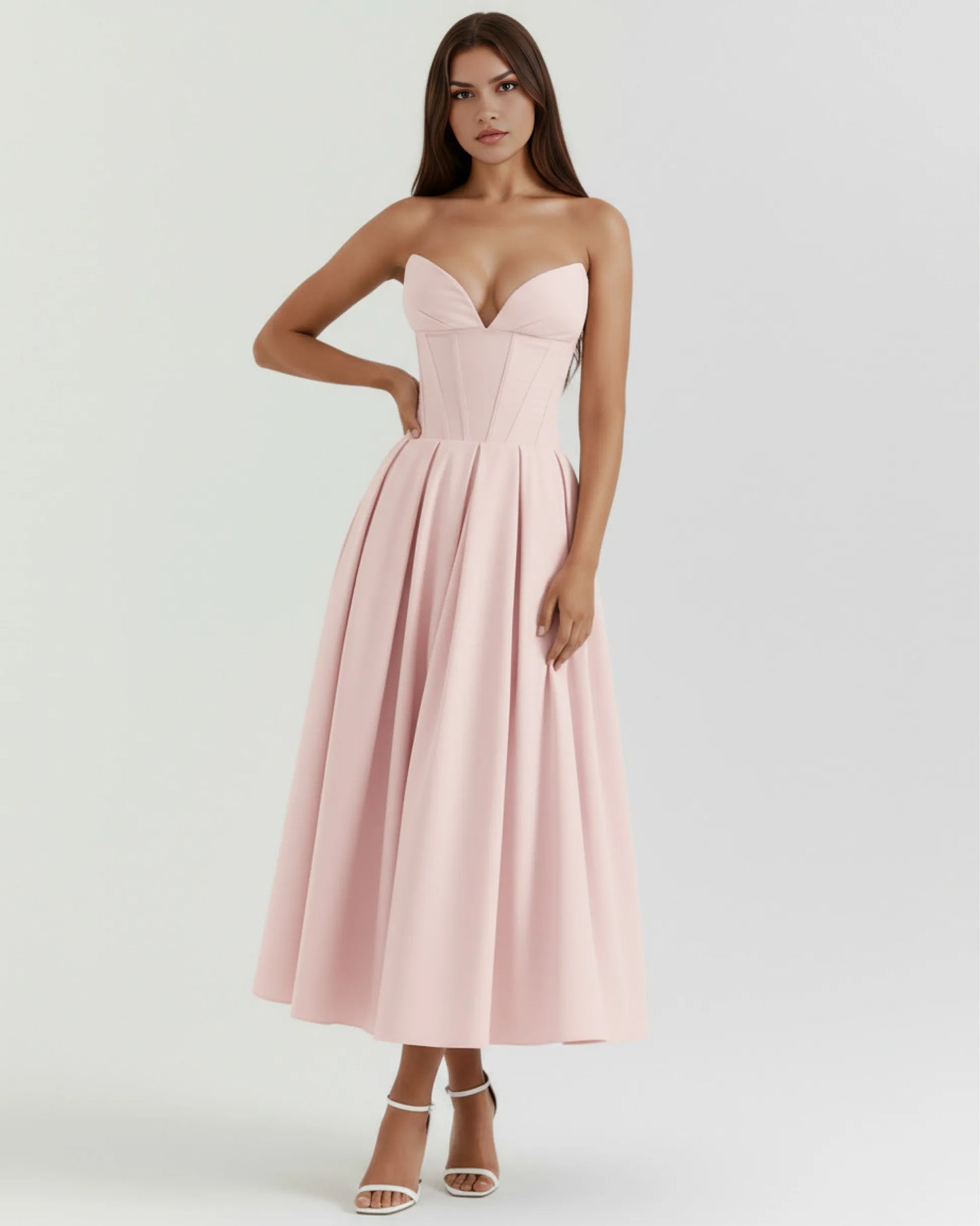 Vestido de Invitada de Boda Largo Elegante Sofisticado con Palabra de Honor