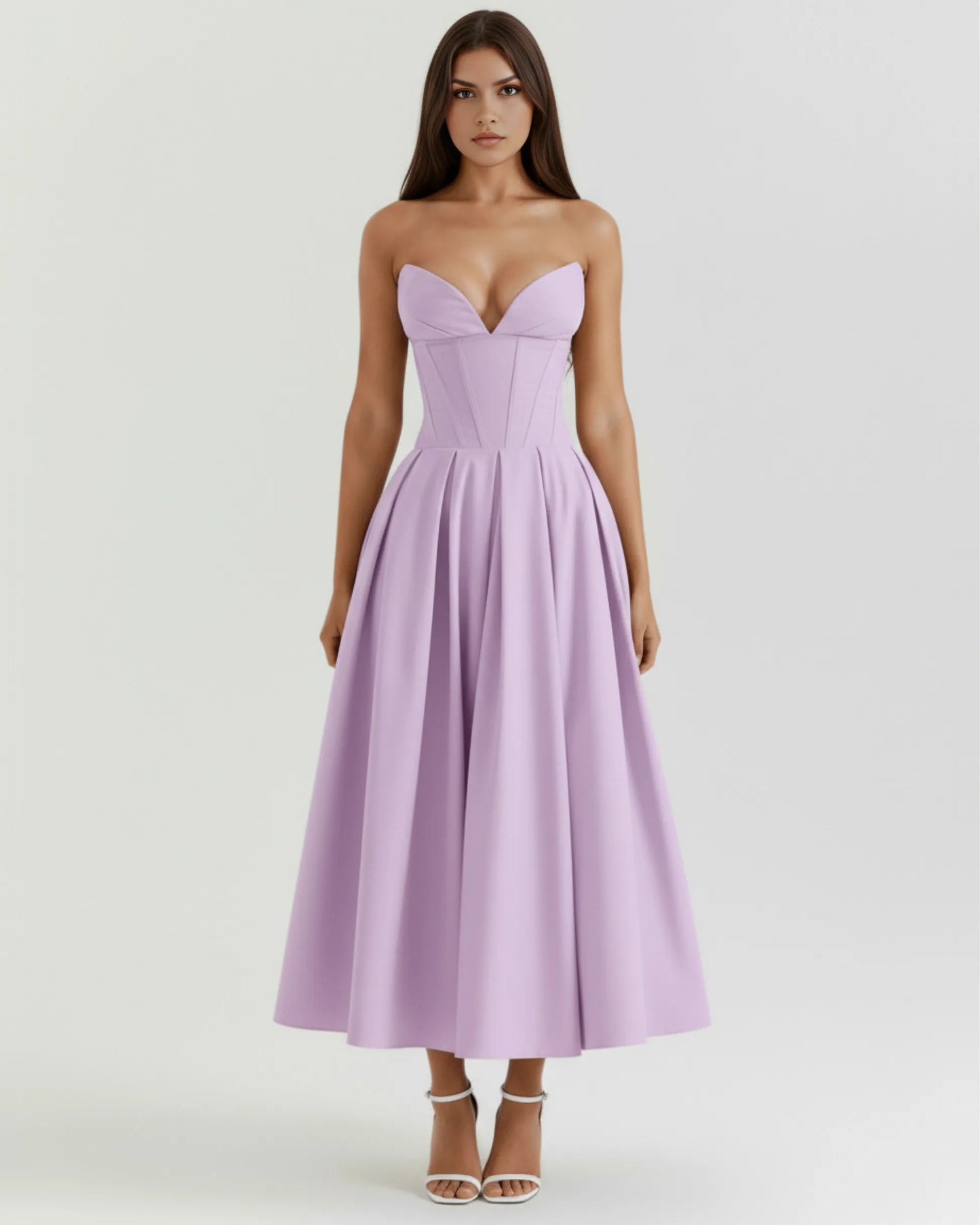 Vestido de Invitada de Boda Largo Elegante Sofisticado con Palabra de Honor