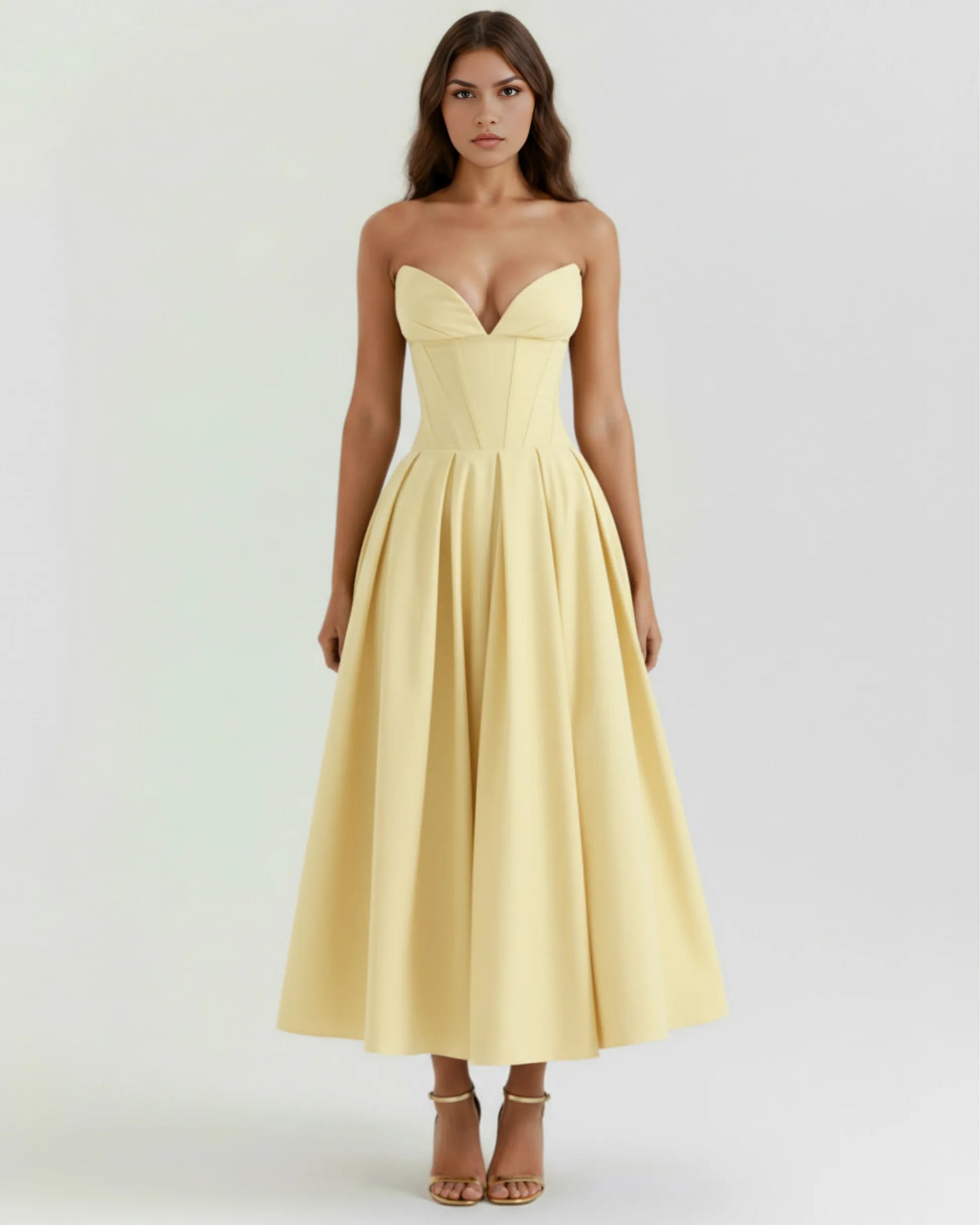 Vestido de Invitada de Boda Largo Elegante Sofisticado con Palabra de Honor
