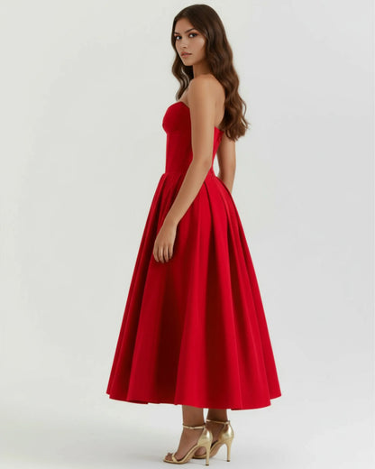 Vestido de Invitada de Boda Largo Elegante Sofisticado con Palabra de Honor