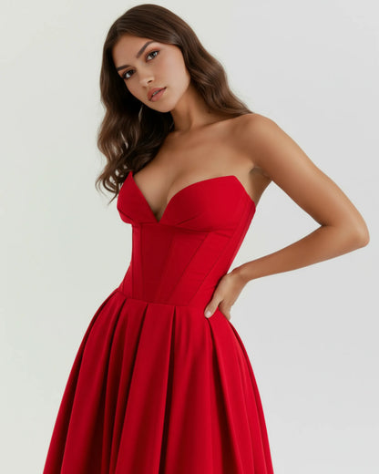 Vestido de Invitada de Boda Largo Elegante Sofisticado con Palabra de Honor