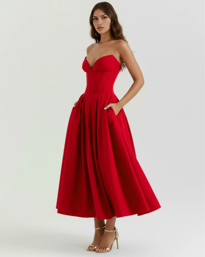 Vestido de Invitada de Boda Largo Elegante Sofisticado con Palabra de Honor
