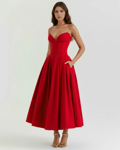 Vestido de Invitada de Boda Largo Elegante Sofisticado con Palabra de Honor