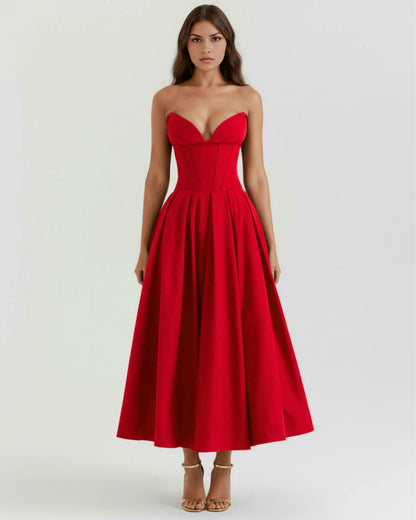 Vestido de Invitada de Boda Largo Elegante Sofisticado con Palabra de Honor