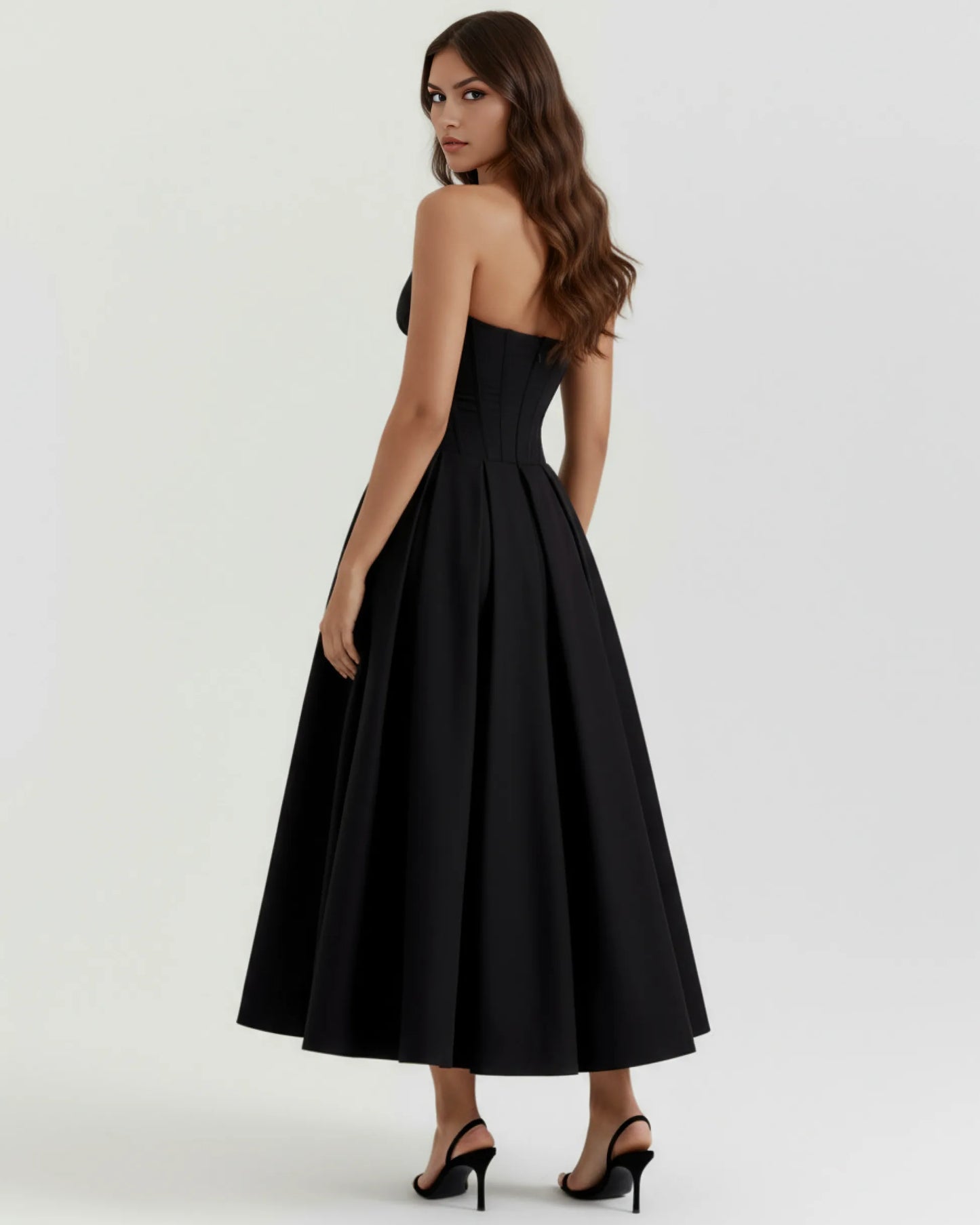Vestido de Invitada de Boda Largo Elegante Sofisticado con Palabra de Honor