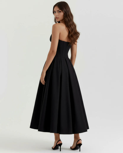 Vestido de Invitada de Boda Largo Elegante Sofisticado con Palabra de Honor