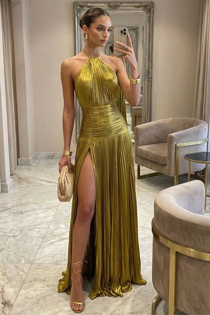 Vestido de Invitada de Boda Largo Elegante Sofisticado con Plisado