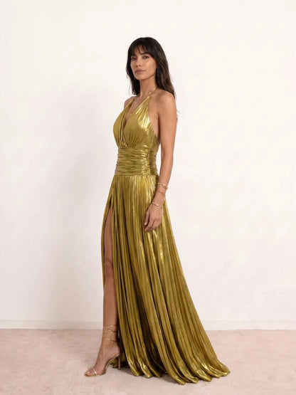 Vestido de Invitada de Boda Largo Elegante Sofisticado con Plisado