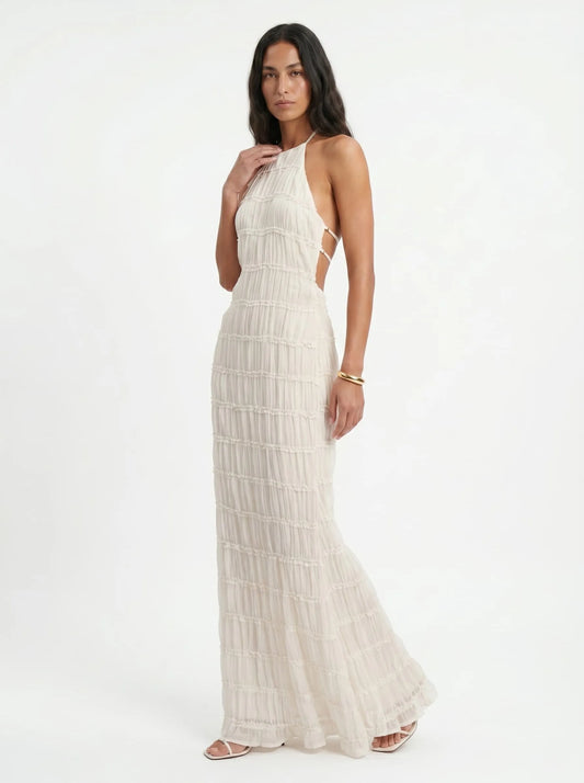 Vestido de Invitada de Boda Largo Elegante Sofisticado con Textura Plisada