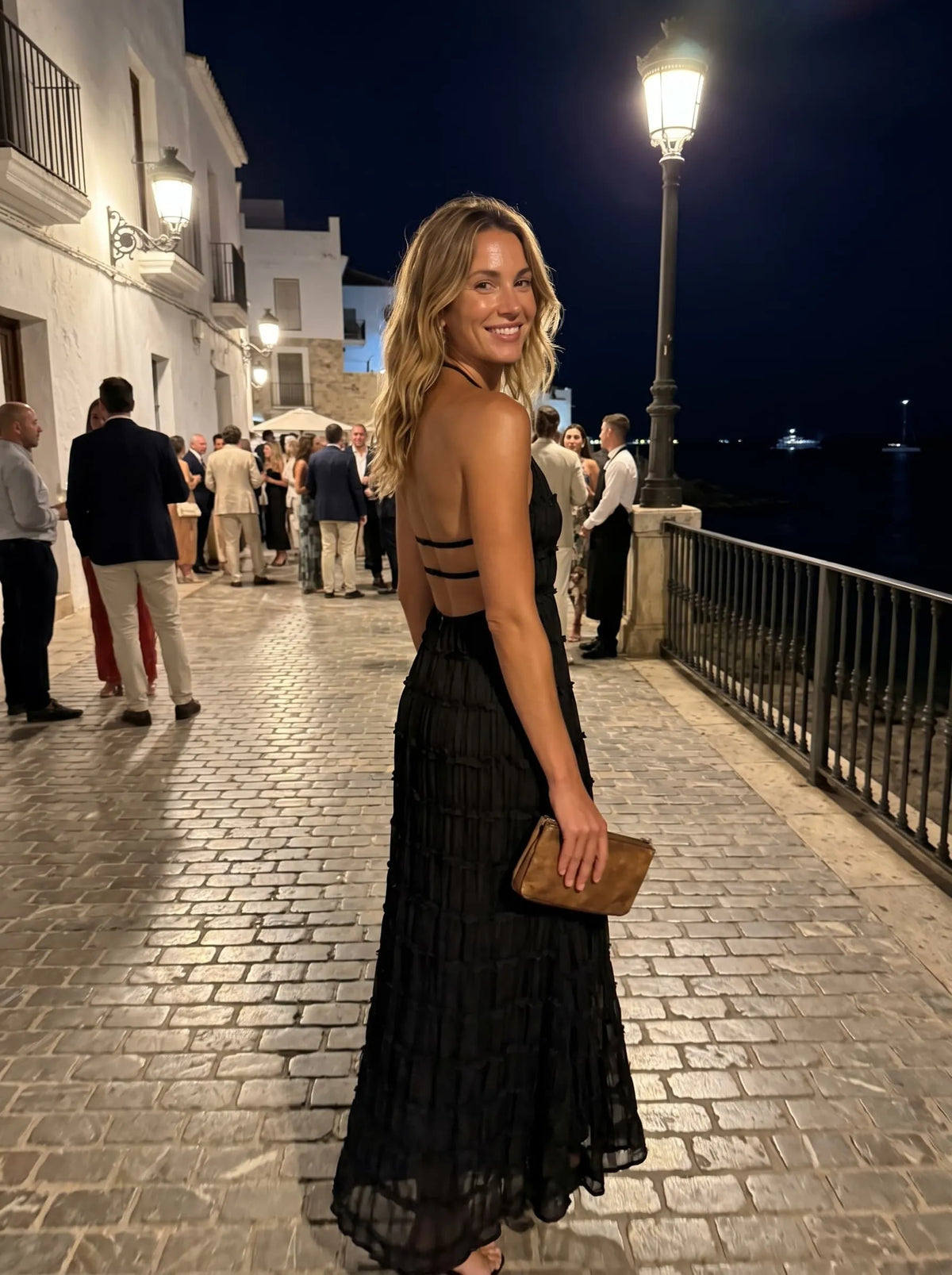 Vestido de Invitada de Boda Largo Elegante Sofisticado con Textura Plisada