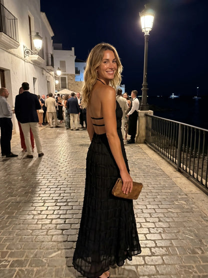 Vestido de Invitada de Boda Largo Elegante Sofisticado con Textura Plisada