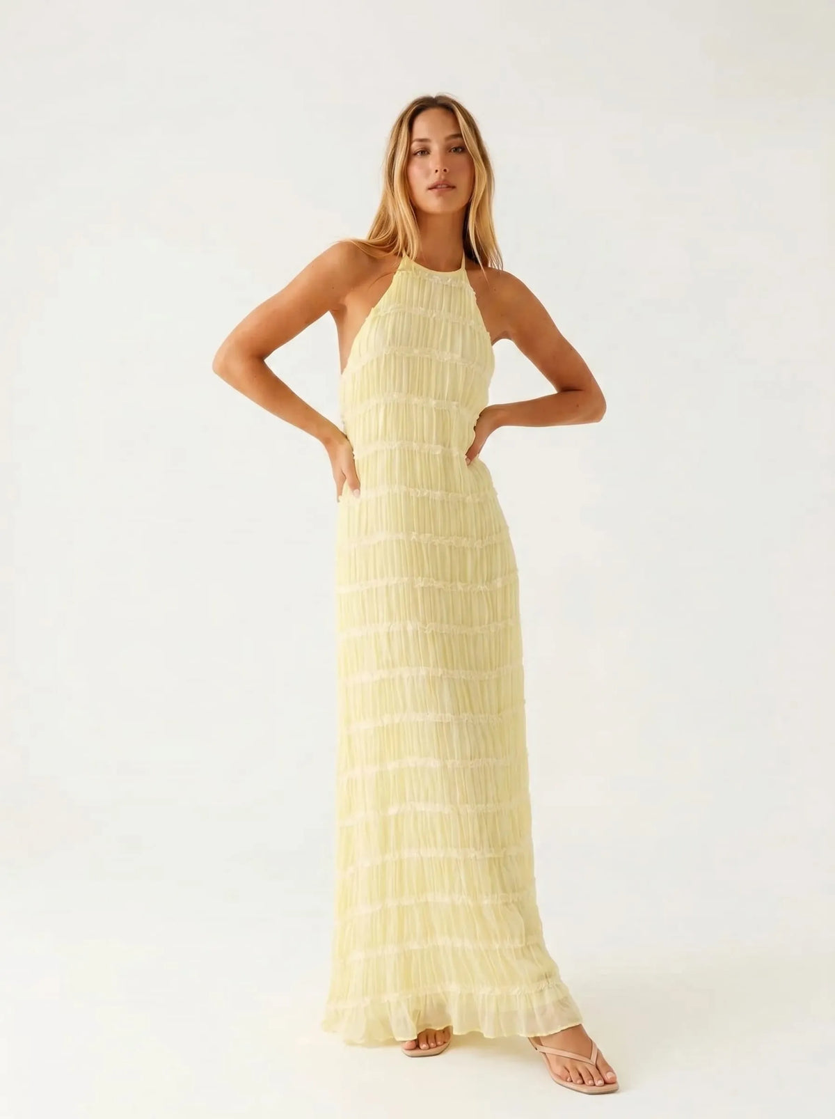 Vestido de Invitada de Boda Largo Elegante Sofisticado con Textura Plisada