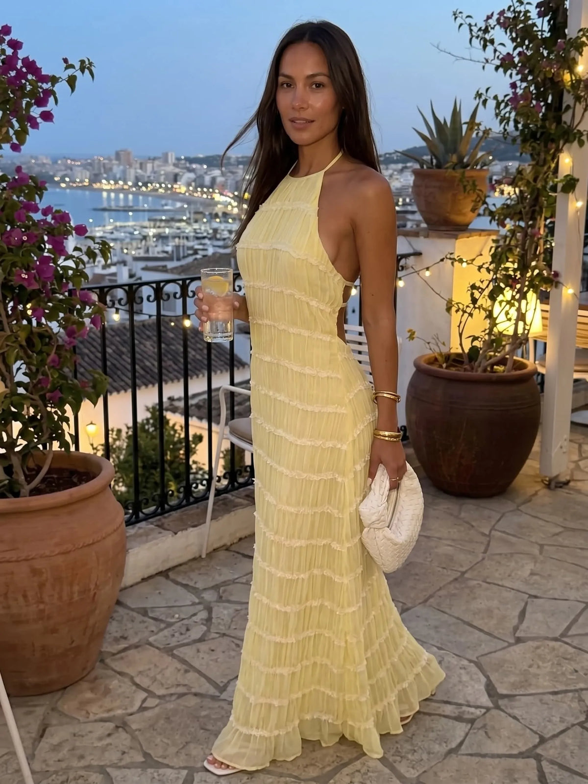 Vestido de Invitada de Boda Largo Elegante Sofisticado con Textura Plisada