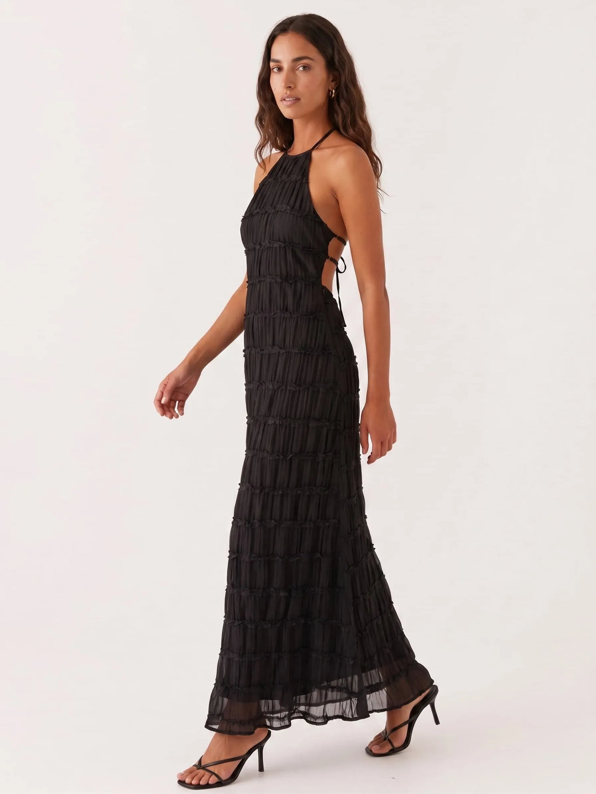 Vestido de Invitada de Boda Largo Elegante Sofisticado con Textura Plisada