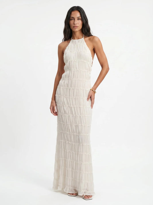 Vestido de Invitada de Boda Largo Elegante Sofisticado con Textura Plisada