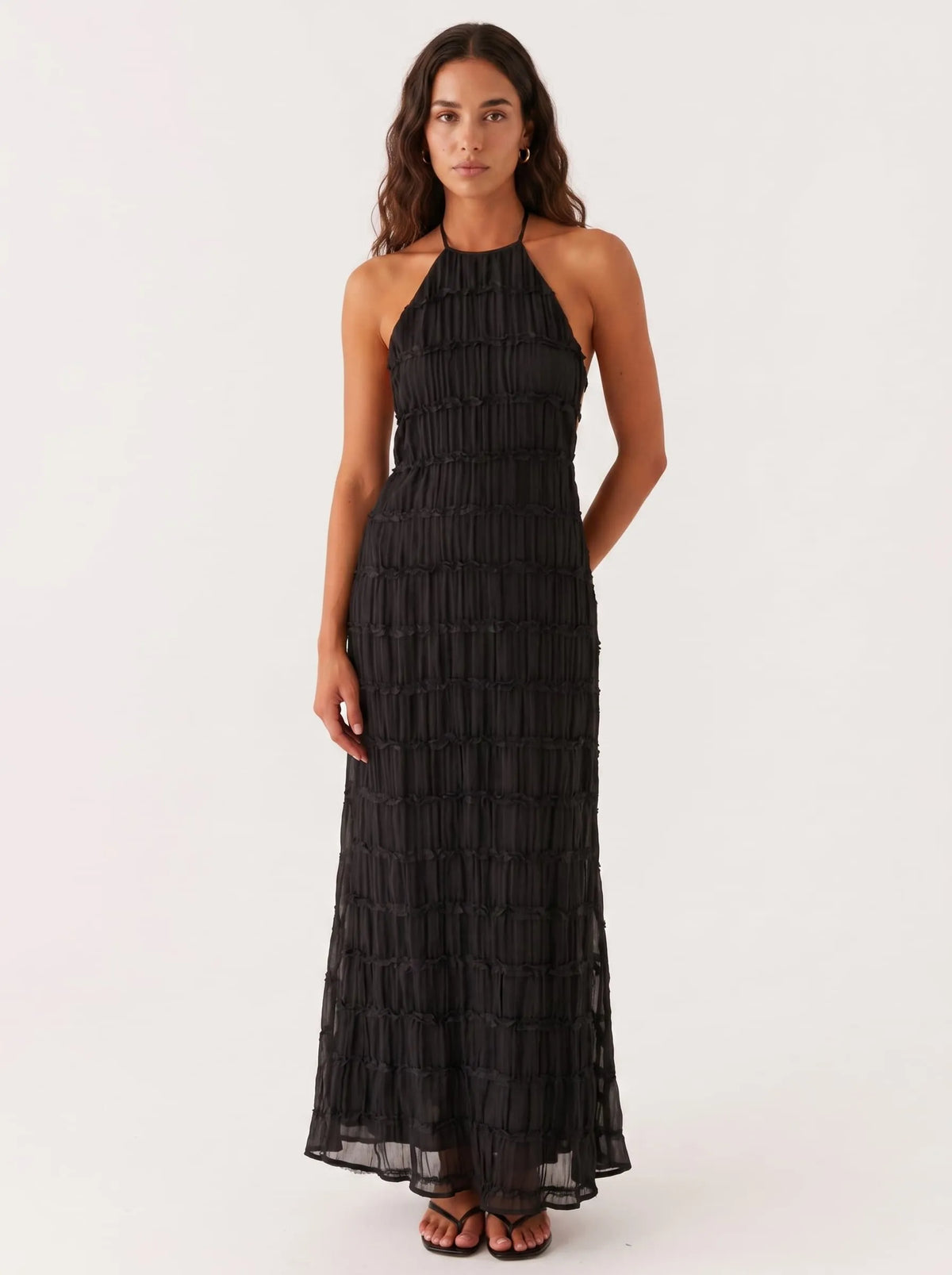 Vestido de Invitada de Boda Largo Elegante Sofisticado con Textura Plisada