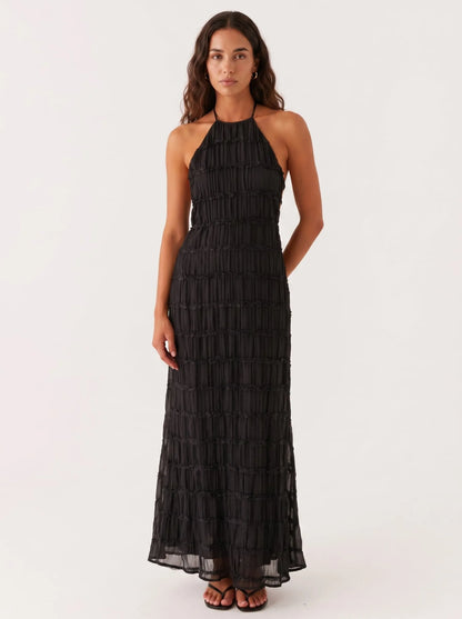 Vestido de Invitada de Boda Largo Elegante Sofisticado con Textura Plisada