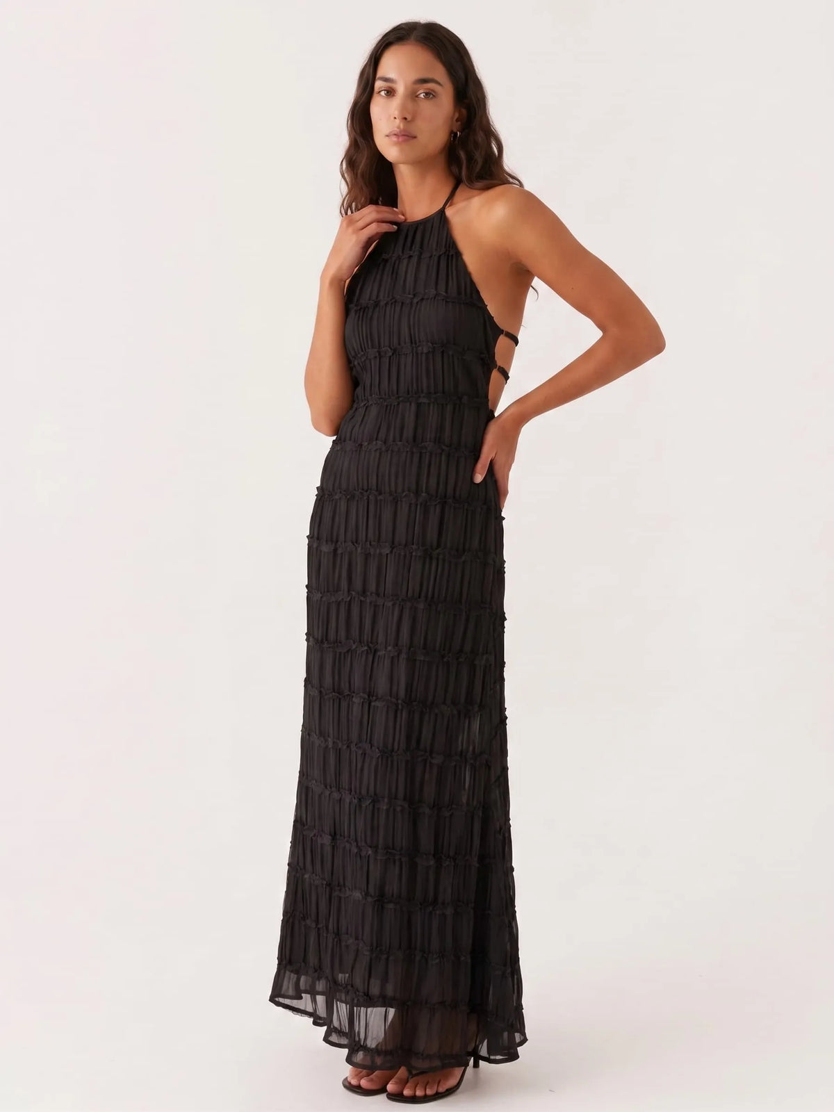 Vestido de Invitada de Boda Largo Elegante Sofisticado con Textura Plisada