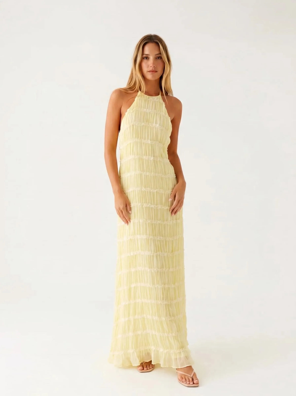 Vestido de Invitada de Boda Largo Elegante Sofisticado con Textura Plisada