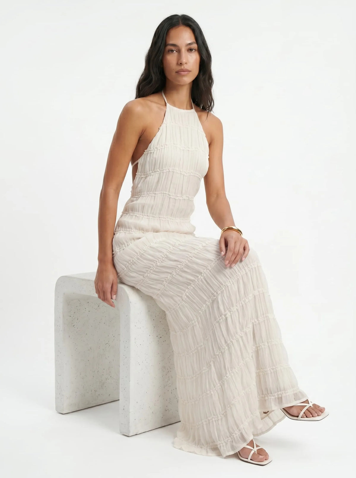 Vestido de Invitada de Boda Largo Elegante Sofisticado con Textura Plisada