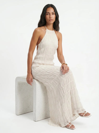 Vestido de Invitada de Boda Largo Elegante Sofisticado con Textura Plisada
