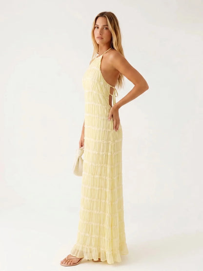 Vestido de Invitada de Boda Largo Elegante Sofisticado con Textura Plisada