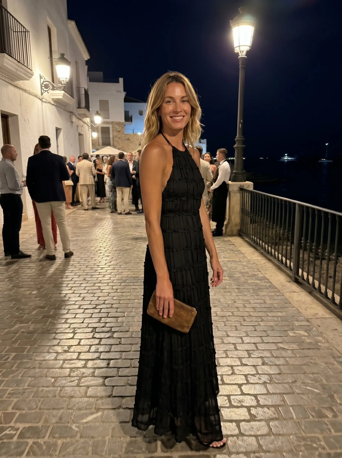 Vestido de Invitada de Boda Largo Elegante Sofisticado con Textura Plisada