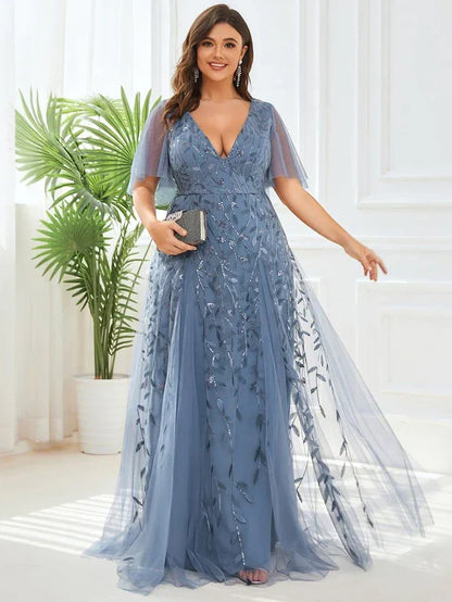 Vestido de Invitada de Boda Largo Elegante Tallas Grandes con Escote en V