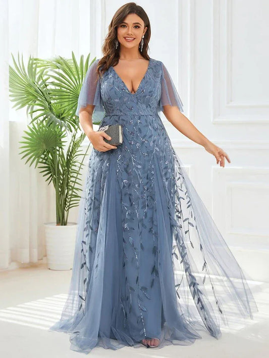Vestido de Invitada de Boda Largo Elegante Tallas Grandes con Escote en V
