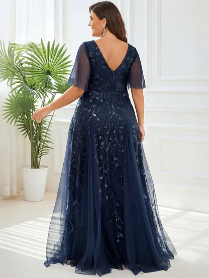 Vestido de Invitada de Boda Largo Elegante Tallas Grandes con Escote en V