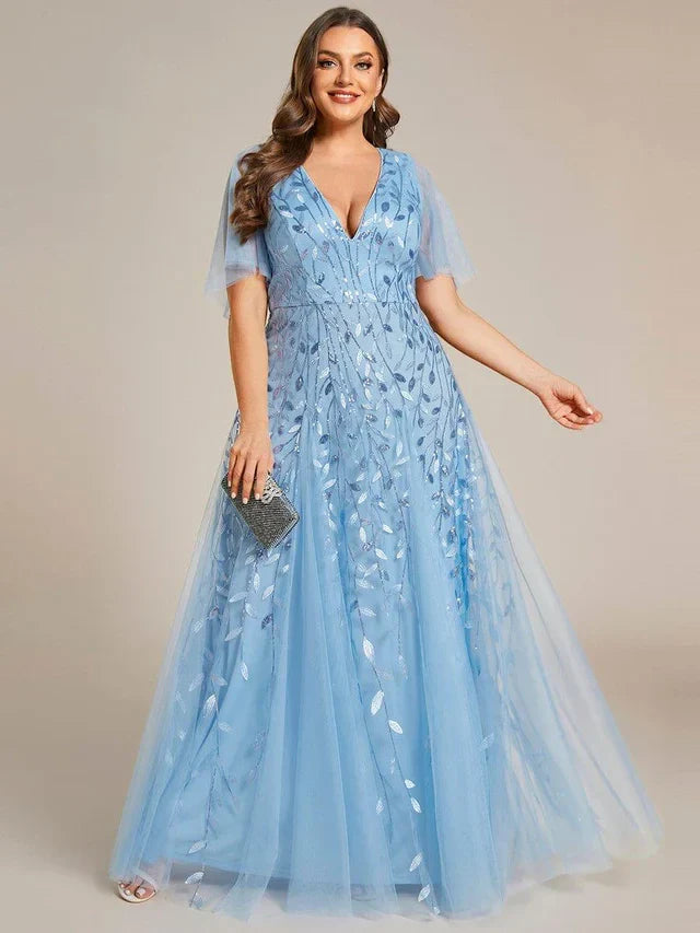Vestido de Invitada de Boda Largo Elegante Tallas Grandes con Escote en V
