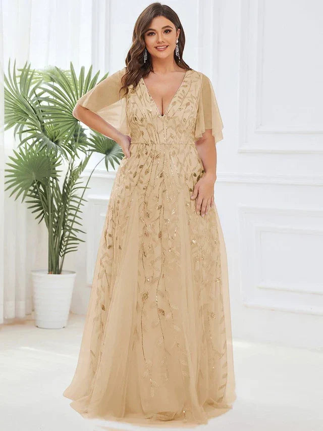 Vestido de Invitada de Boda Largo Elegante Tallas Grandes con Escote en V