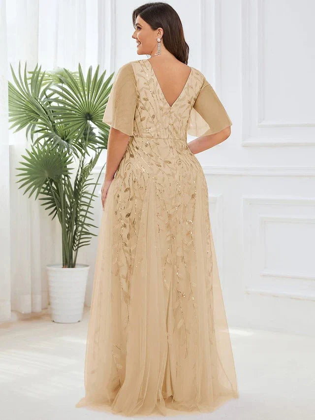 Vestido de Invitada de Boda Largo Elegante Tallas Grandes con Escote en V