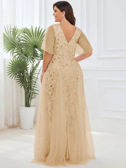 Vestido de Invitada de Boda Largo Elegante Tallas Grandes con Escote en V