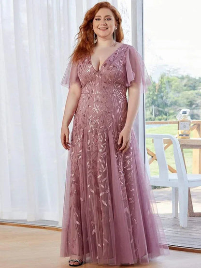 Vestido de Invitada de Boda Largo Elegante Tallas Grandes con Escote en V