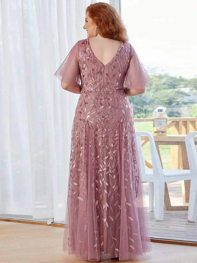 Vestido de Invitada de Boda Largo Elegante Tallas Grandes con Escote en V