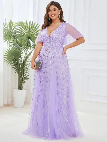 Vestido de Invitada de Boda Largo Elegante Tallas Grandes con Escote en V