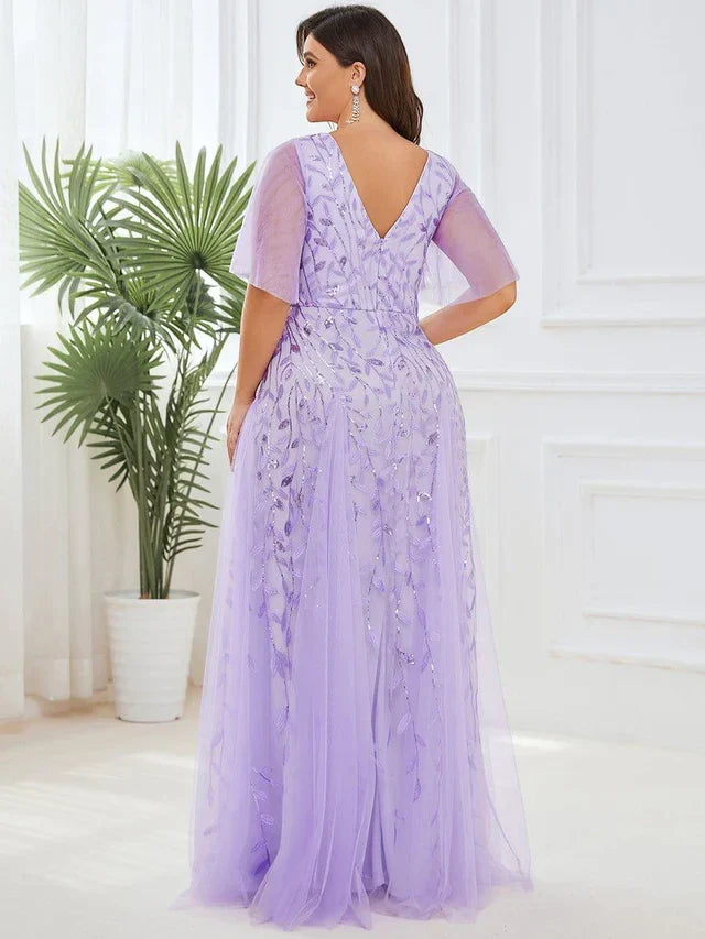 Vestido de Invitada de Boda Largo Elegante Tallas Grandes con Escote en V