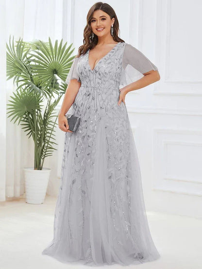 Vestido de Invitada de Boda Largo Elegante Tallas Grandes con Escote en V