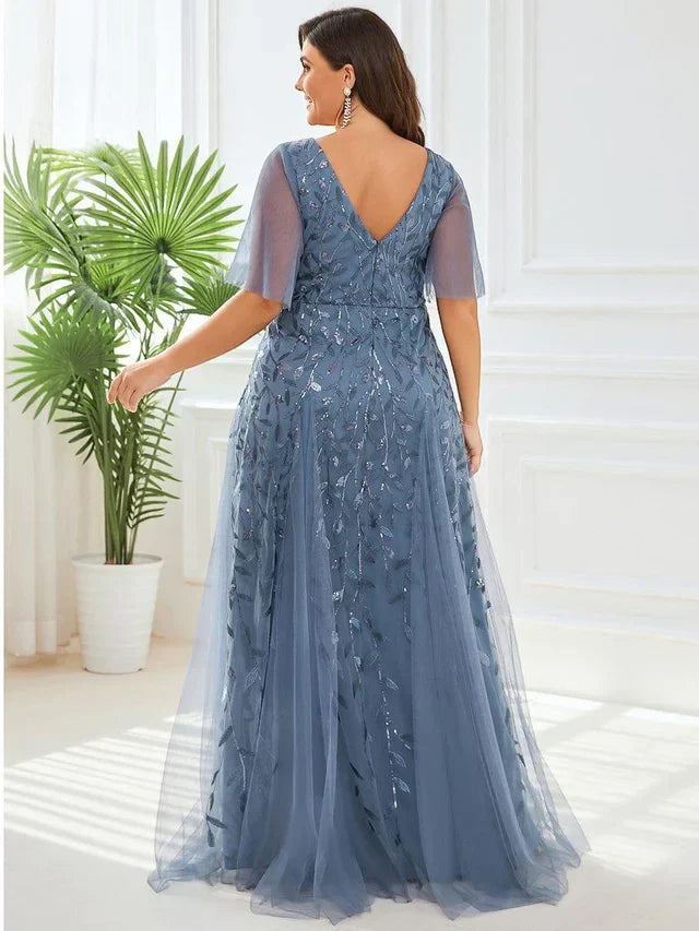 Vestido de Invitada de Boda Largo Elegante Tallas Grandes con Escote en V