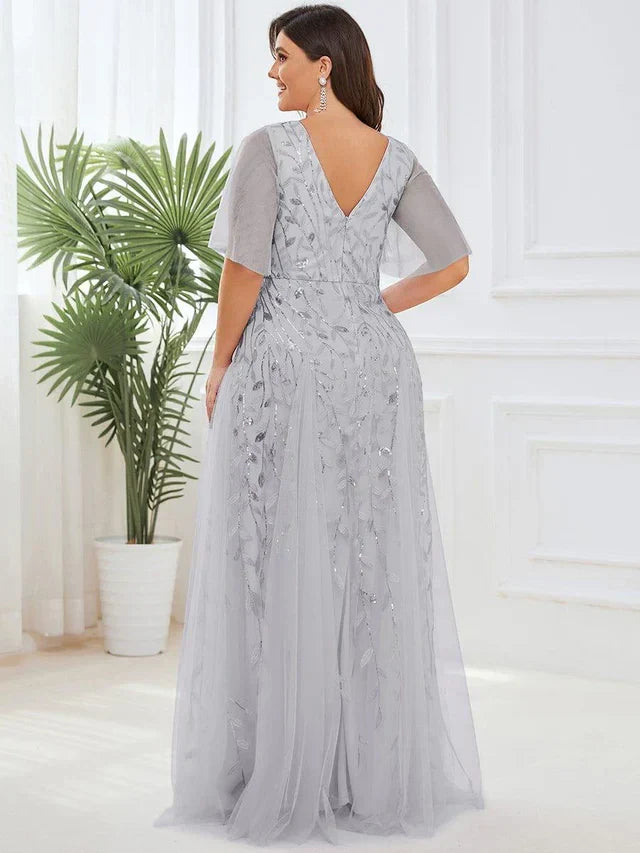 Vestido de Invitada de Boda Largo Elegante Tallas Grandes con Escote en V