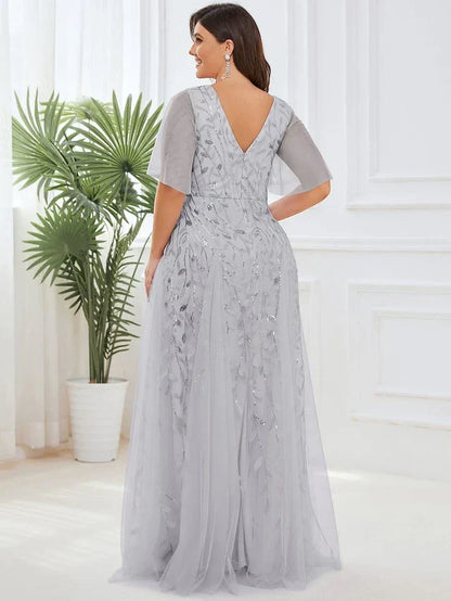 Vestido de Invitada de Boda Largo Elegante Tallas Grandes con Escote en V