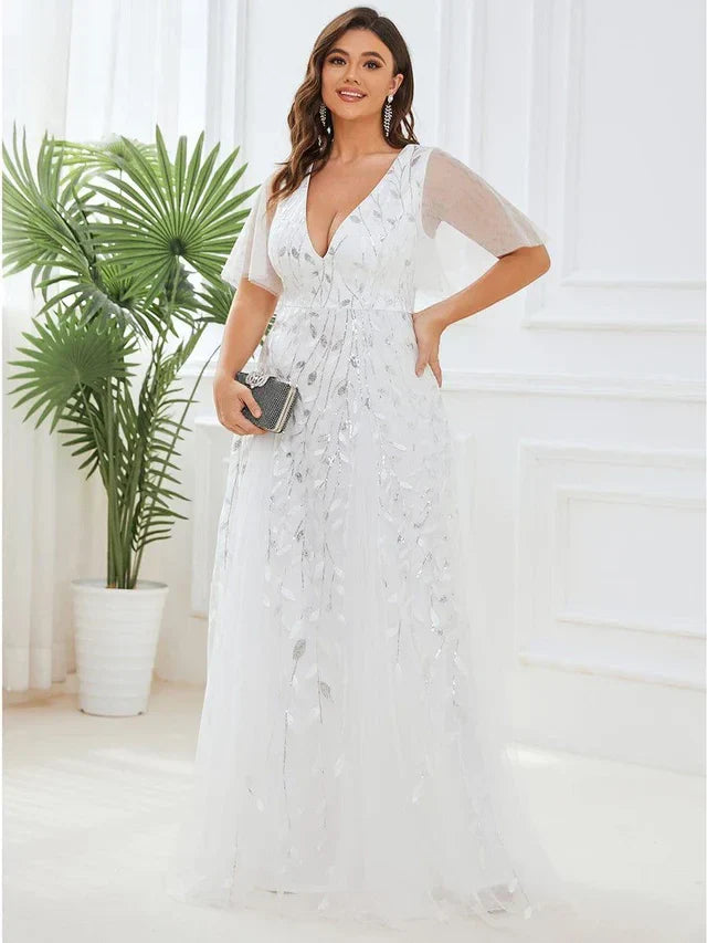 Vestido de Invitada de Boda Largo Elegante Tallas Grandes con Escote en V